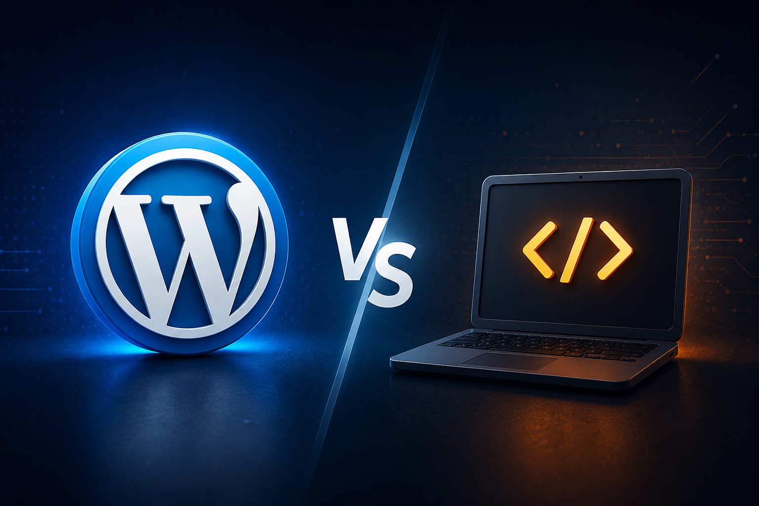 Illustration représentant le choix entre utiliser WordPress ou coder un site web manuellement.