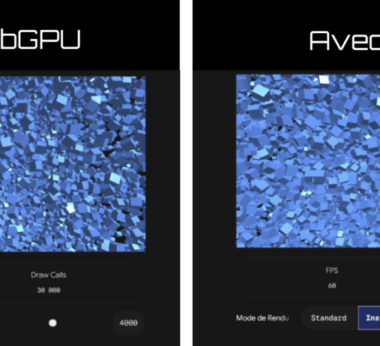 Image de comparaison sur les performances des éléments 3D avec et sans WebGPU
